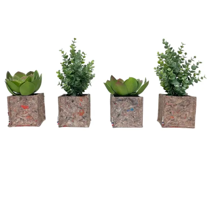 Lot de 4 pots végétalisés - Pots Rosé en Tissu - Artificiel 