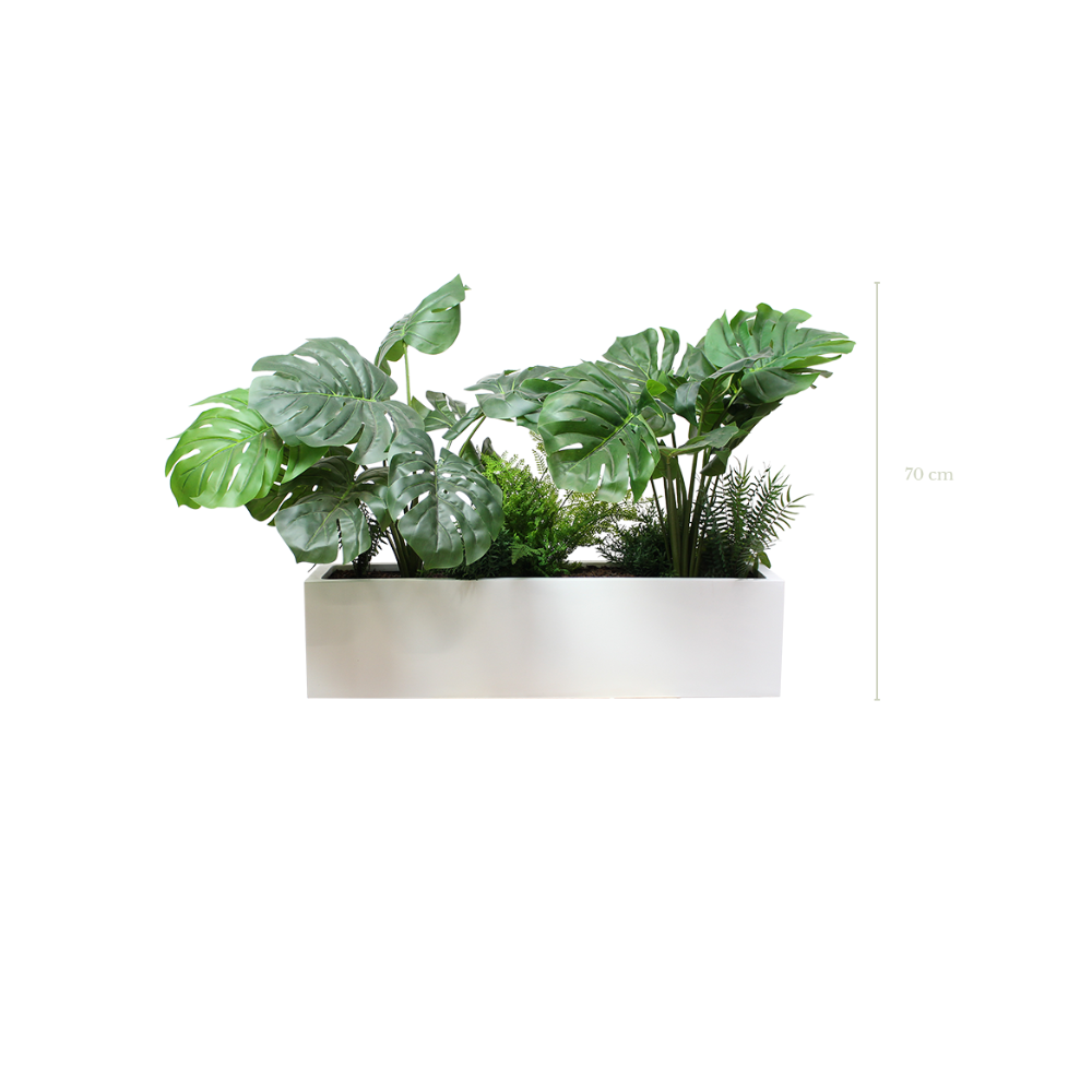 Jardinière Monstera 70 cm - Bac Blanc - Artificiel