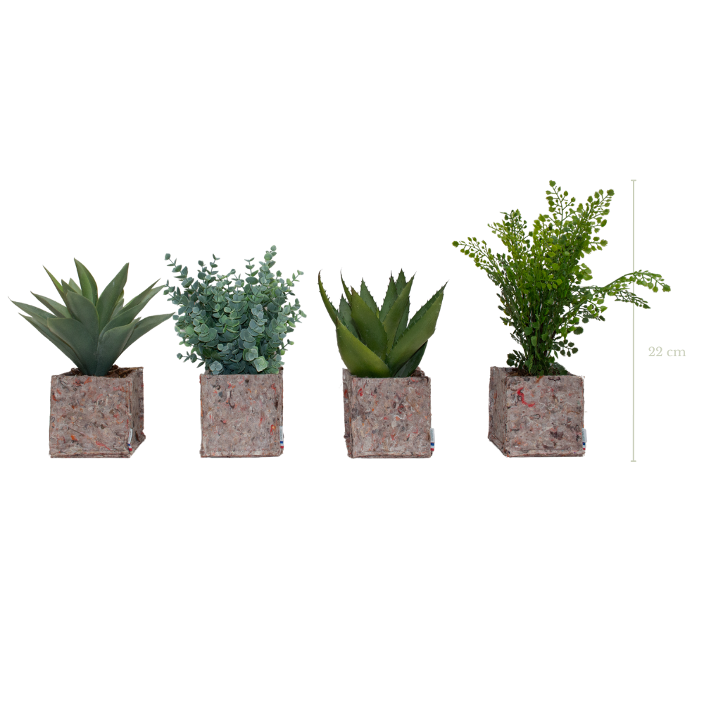 Lot de 4 pots végétalisés - Pots Rosé en Tissu - Artificiel
