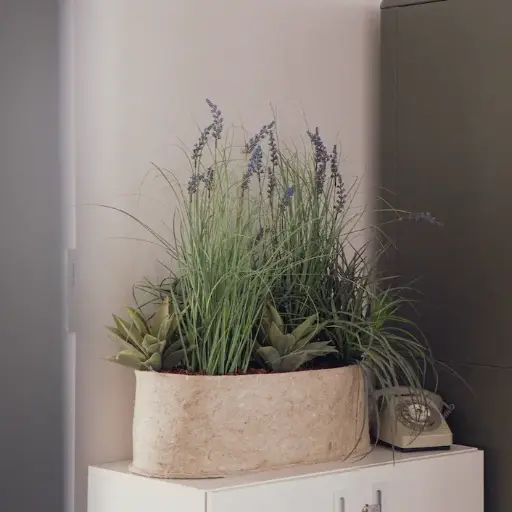 [A-J11-TI3] Jardinière Cassis - Bac Tissu Beige - Artificiel